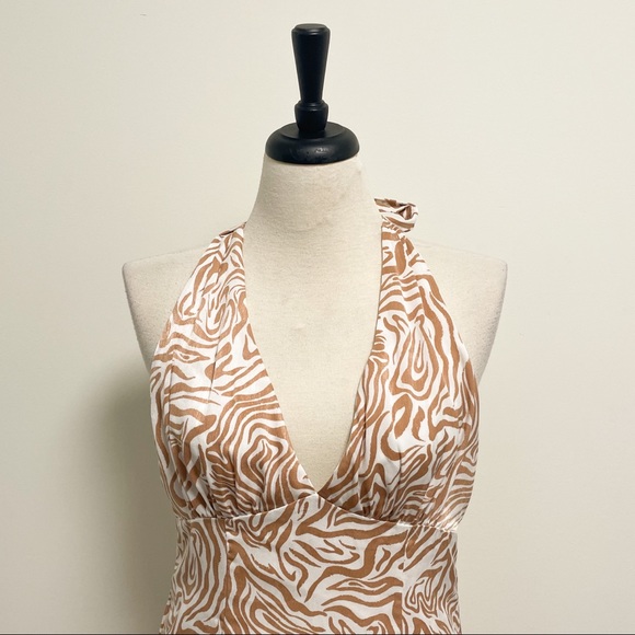 Song Of Style Jude Ivory Tan Halter Midi Backless Dress Medium Swirl Print - Picture 2 of 12